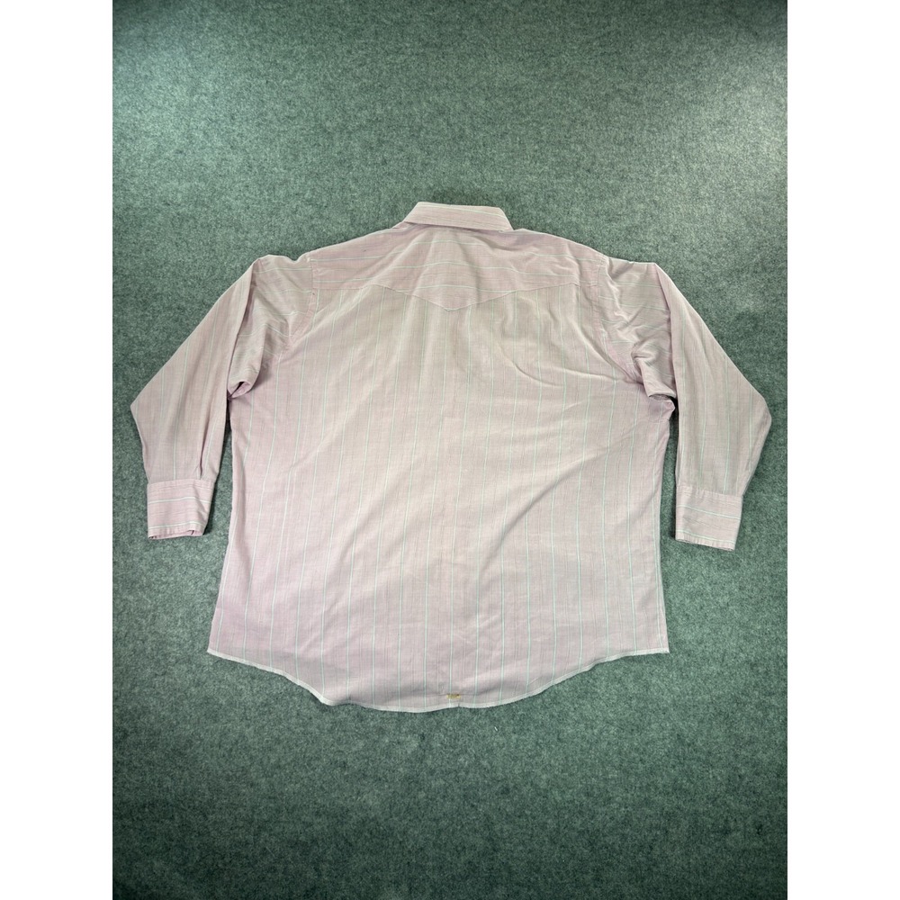 Vintage Wrangler Shirt Mens 19-35 Cowboy Cut Big Mans Fit Stripe Pearl Snap - Picture 8 of 10